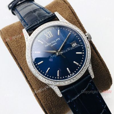 Swiss Copy Patek Philippe Calatrava PFF V2 Version Watch Blue Dial Diamond Bezel